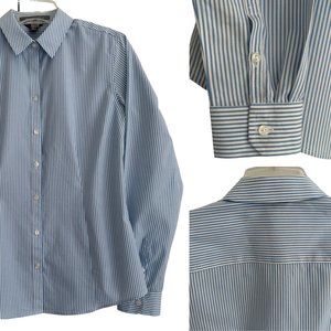 Eddie Bauer Button Down Shirt XS Wrinkle Free Shaped Fit Blue White Striped EUC
